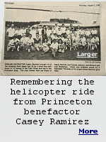 Casey Ramirez, front and center, poses with Japanese exchange students and their host families in front of a helicopter as he provided rides at the Princeton Municipal Airport in the summer of 1982, in this photo from the Princeton Union-Eagle. Ramirez would often offer helicopter tours of the city to residents.